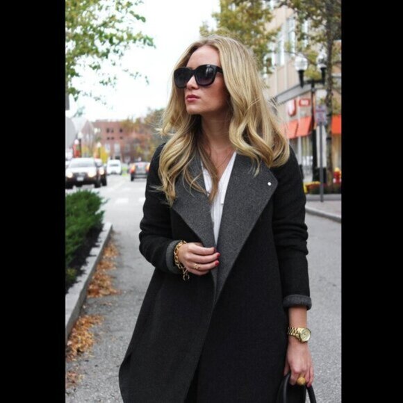 Vince Asymmetrical Draped Two-Tone Wool Coat | Charcoal Heather Grey Extra Small - Picture 5 of 16